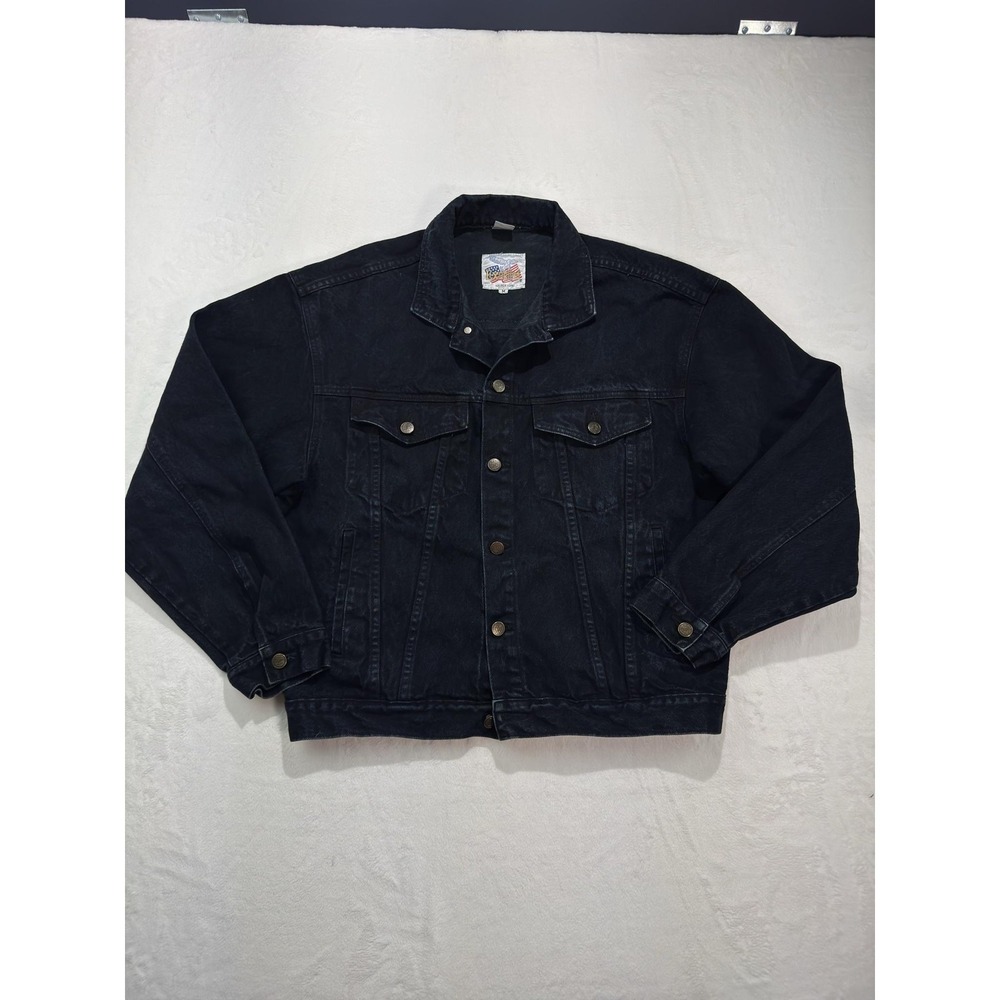 Vintage Excelled Jacket Mens Medium Black Denim Button Front Trucker Made Korea